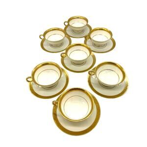 Theodore Haviland Athens New York Gold Rimmed Set of 7 Cups & Saucers USA